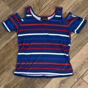 Navy, White & Red Striped Cold Shoulder Blouse